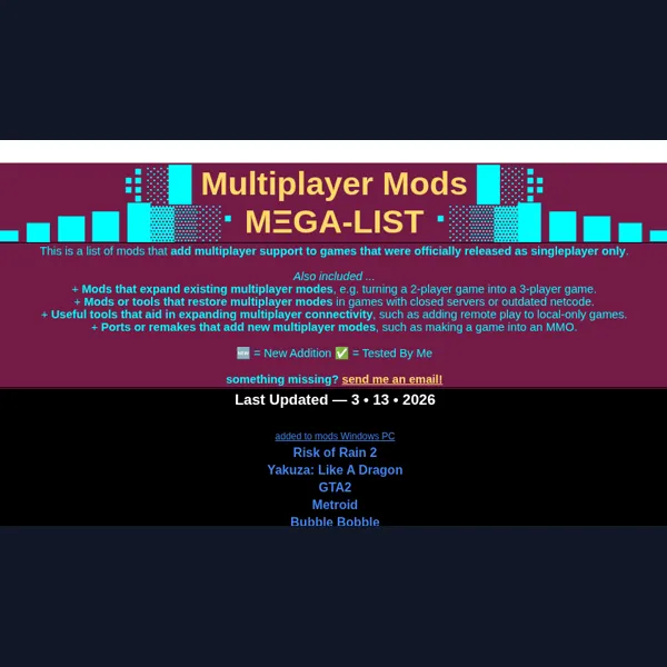 Multiplayer Mods Mega List